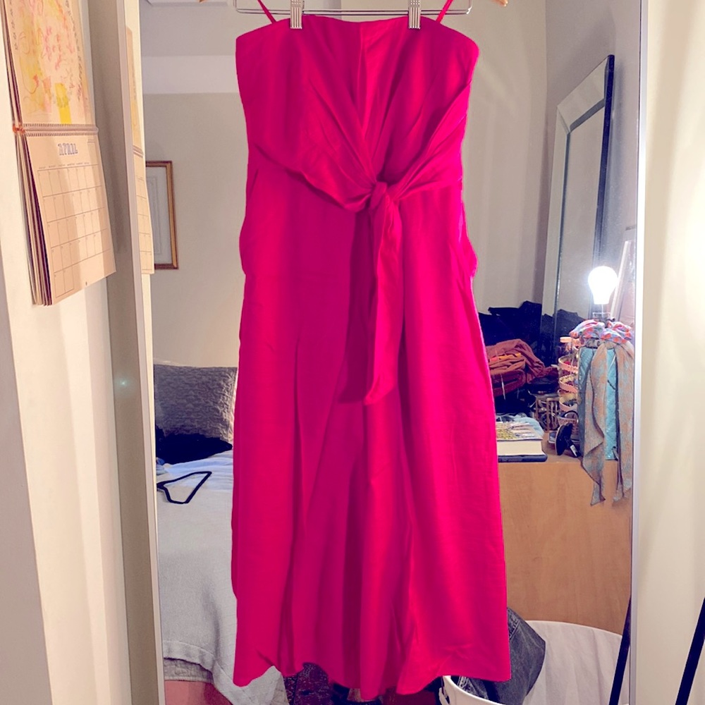 Anthropologie hot pink strapless jumpsuit